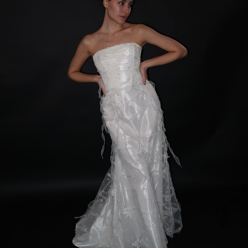 Floor Sample US 2 Emelie Costa Strapless Sequined A-Line Dress